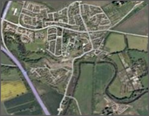 Google Earth satellite image of Kirkliston, Scotland, used for automatic FTTH network design and optimization.