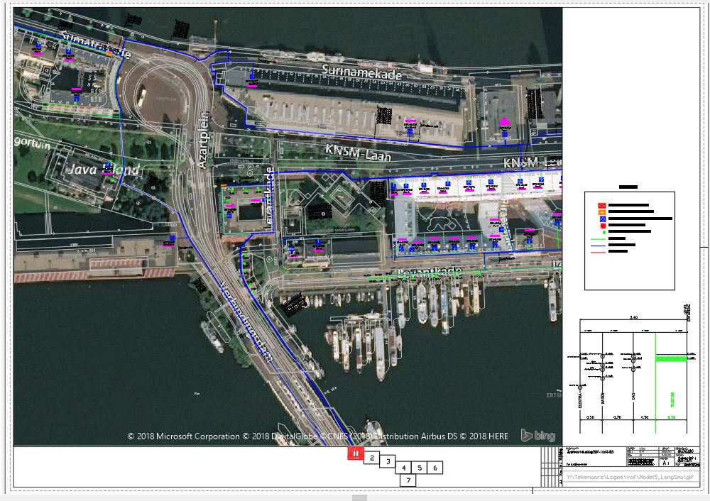 FTTH design software displaying an AutoCAD Map 3D network design in Amsterdam with satellite imagery, project header and network legend.